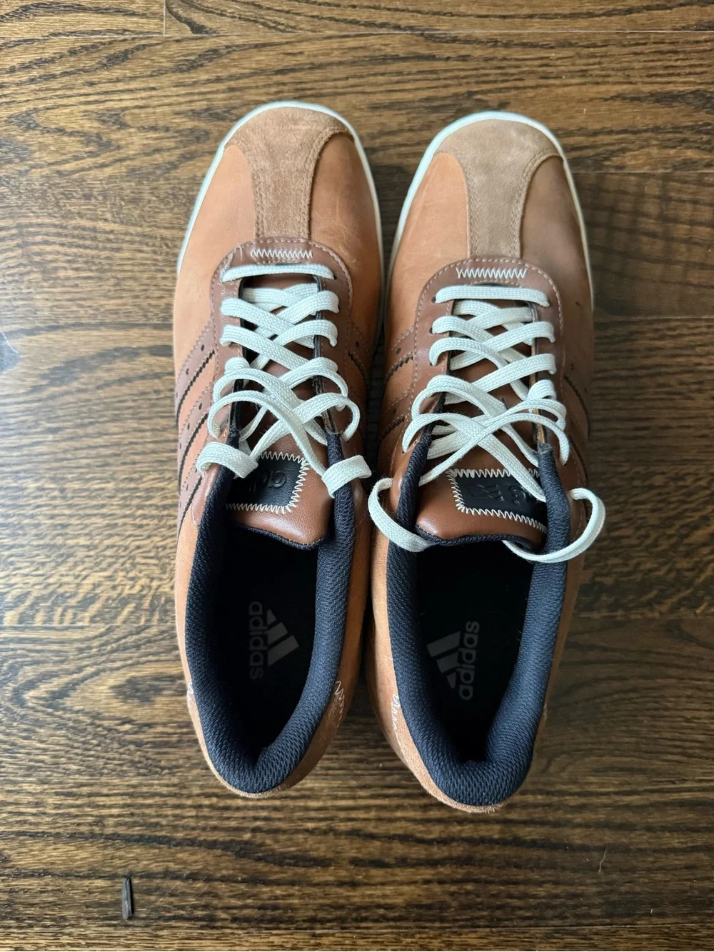adidas Men’s Brown Leather & Suede Golf Sneakers with Light Laces
